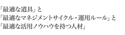 「最適な道具」と「最適なマネジメントサイクル・運用ルール」と「最適な活用ノウハウを持つ人材」